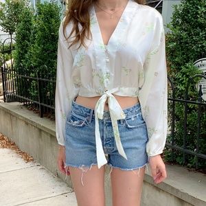 Topshop Silk Cropped Tie Blouse